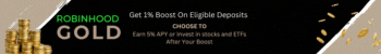 ROBINHOOD GOLD New Robinhood Gold earn 1% on your deposits banner